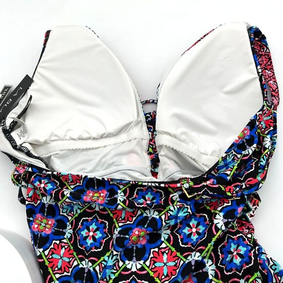 La Blanca Casa Azul Colorful Tiles 1-pc Swimsuit Tie Front w/accents Sz 16 NWT - Picture 8 of 12